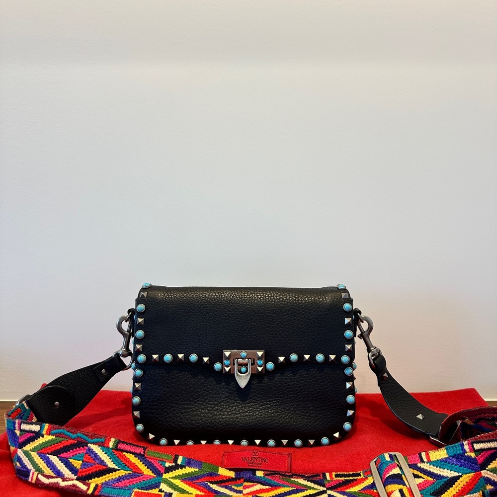 Valentino Black and Blue Crossbody Bag with Studded Details - Picture 2 of 4